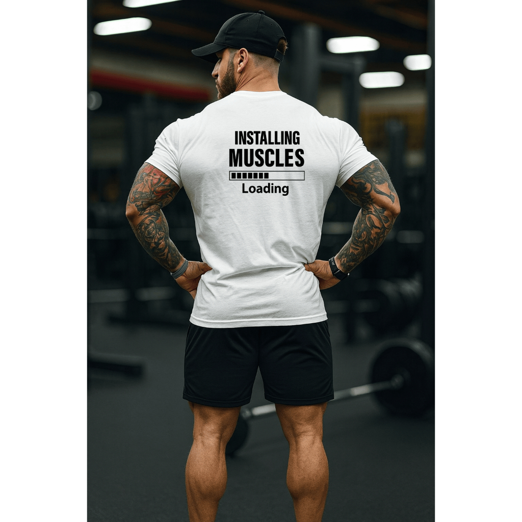 Camiseta Tradicional Manga Curta -  Masculina Installing Muscles - Algodão 100% - Fio 30.1