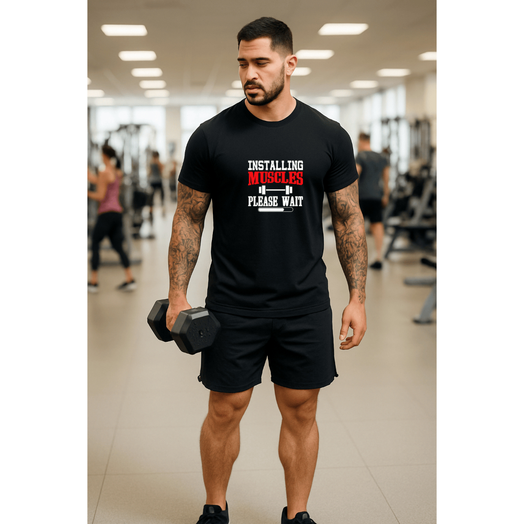 Camiseta Masculina Tradicional Manga Curta - Installing Muscles Algodão 100%