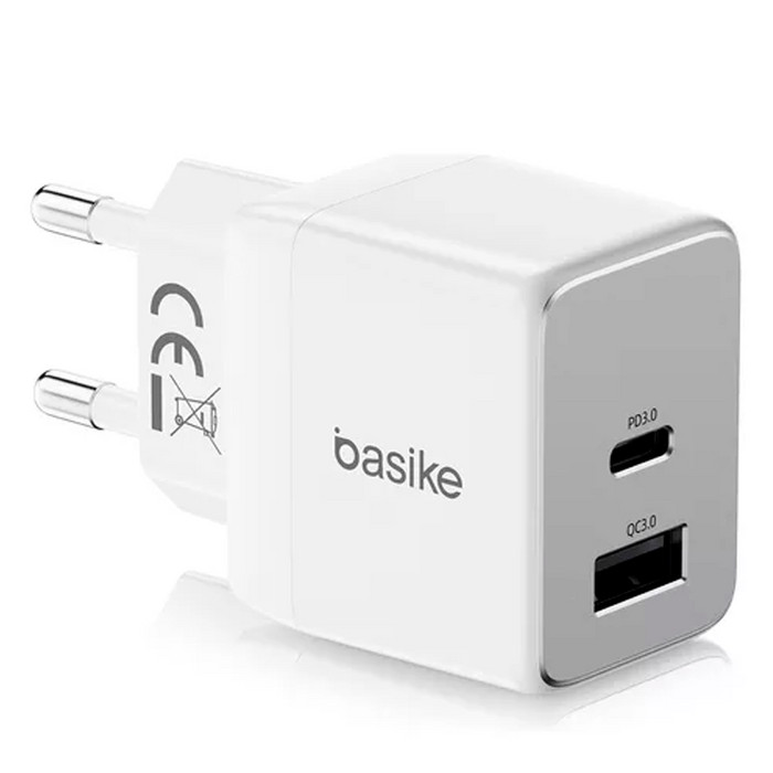 Carregador de Parede Turbo Basike USB-C + USB-A 20W PD 3.0, Quick Charge QC3.0