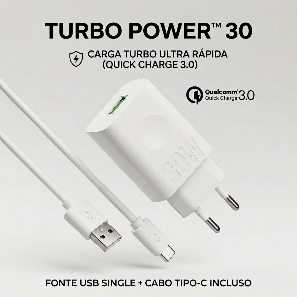Carregador De Celular Turbo Power 30W Carga Rapida Quick Charge 3.0 Duplo USB Com Cabo Tipo C