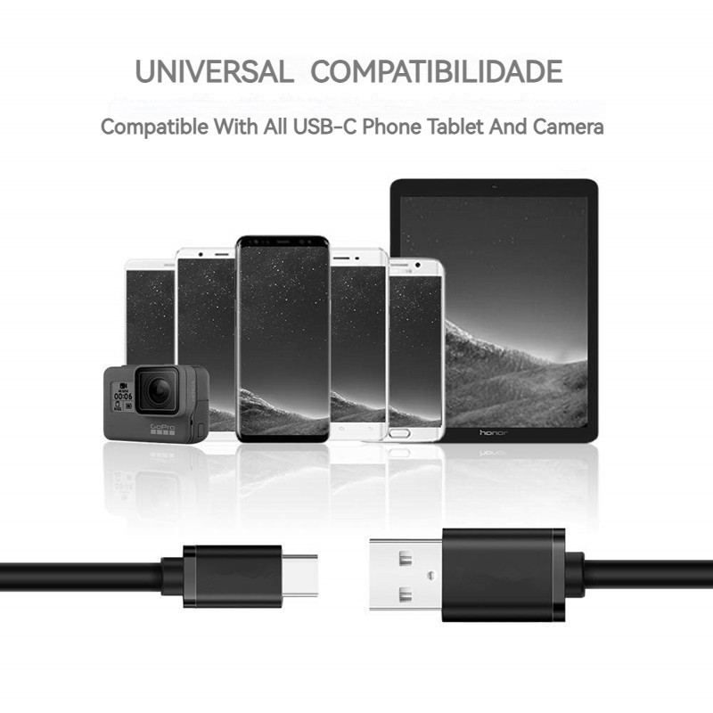Cabo Carregamento Rápido 3.6A Turbo USB para Micro USB Type-C Lightning Estabilidade Compatível com Quick Charge 3.0