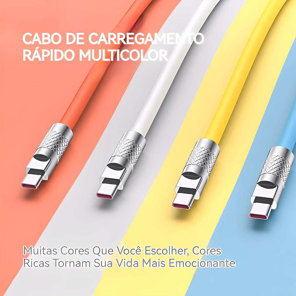 Cabo Carregamento Rápido USB para Micro USB Type-C Lightning Quick Charge 3.0 Material Compatível Múltiplos Dispositivos