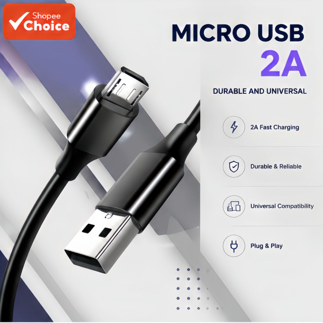 Cabo Micro USB 2A Potente com Suporte para Carregamento Rápido Qualcomm Quick Charge 3.0, Compatível com Dispositivos de