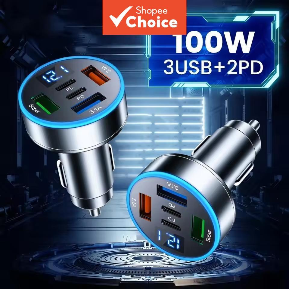 Adaptador Carregador Veicular USB Quick Charge 3.0 100W para iPhone 14/15 Pro