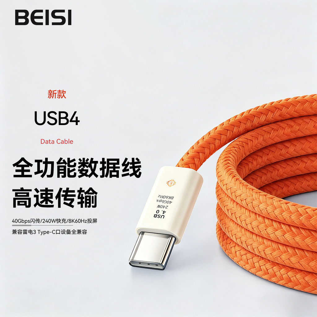 Beisi Novo USB4 Full-Function Lightning 4 Cabo de dados de carga rápida PD240W Display Caixa de disco rígido de 40 Gbps