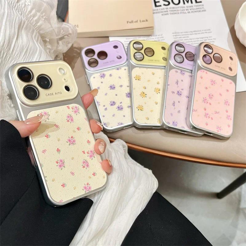 Luxo Coreano Retro Dos Desenhos Animados Caso De Telefone Para iPhone 17 16 15 14 13 Pro Max , Bonito Flor Impressão Pad