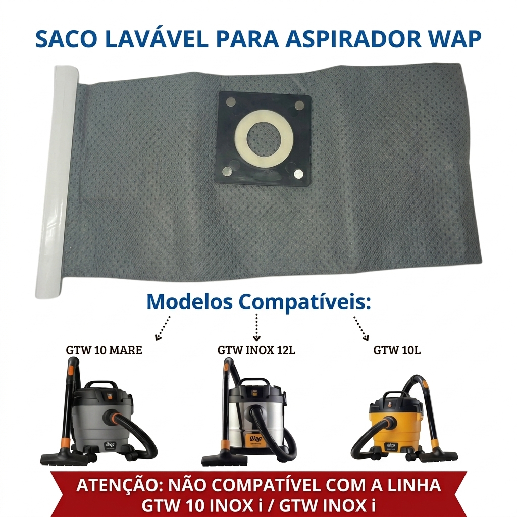 Saco Aspirador De Pó Lavável Wap Gtw10 Gtw Inox 12 Original Reposição