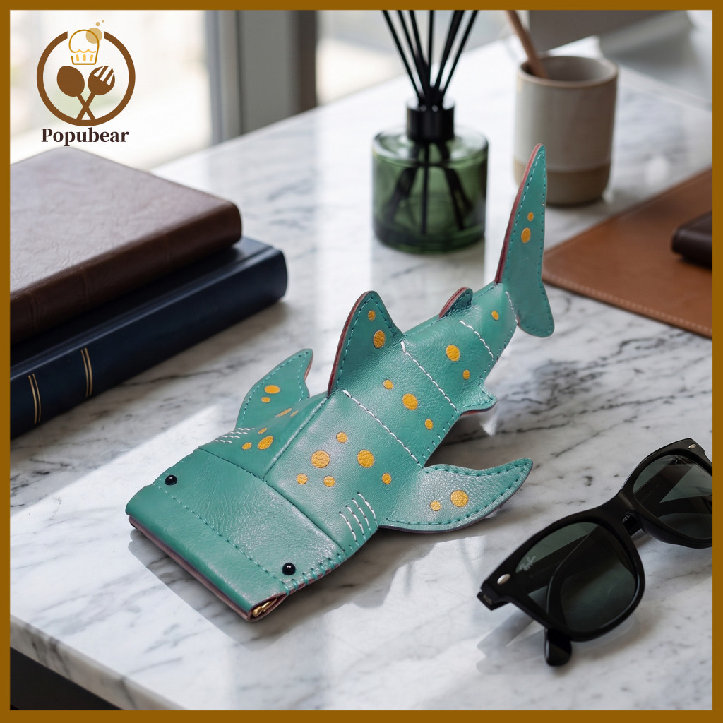 Whale Shark Eyeglass Case Portable Sunglasses Pouch Cute Faux Leather Eyeglasses Holder Pencil for Kids and Students for