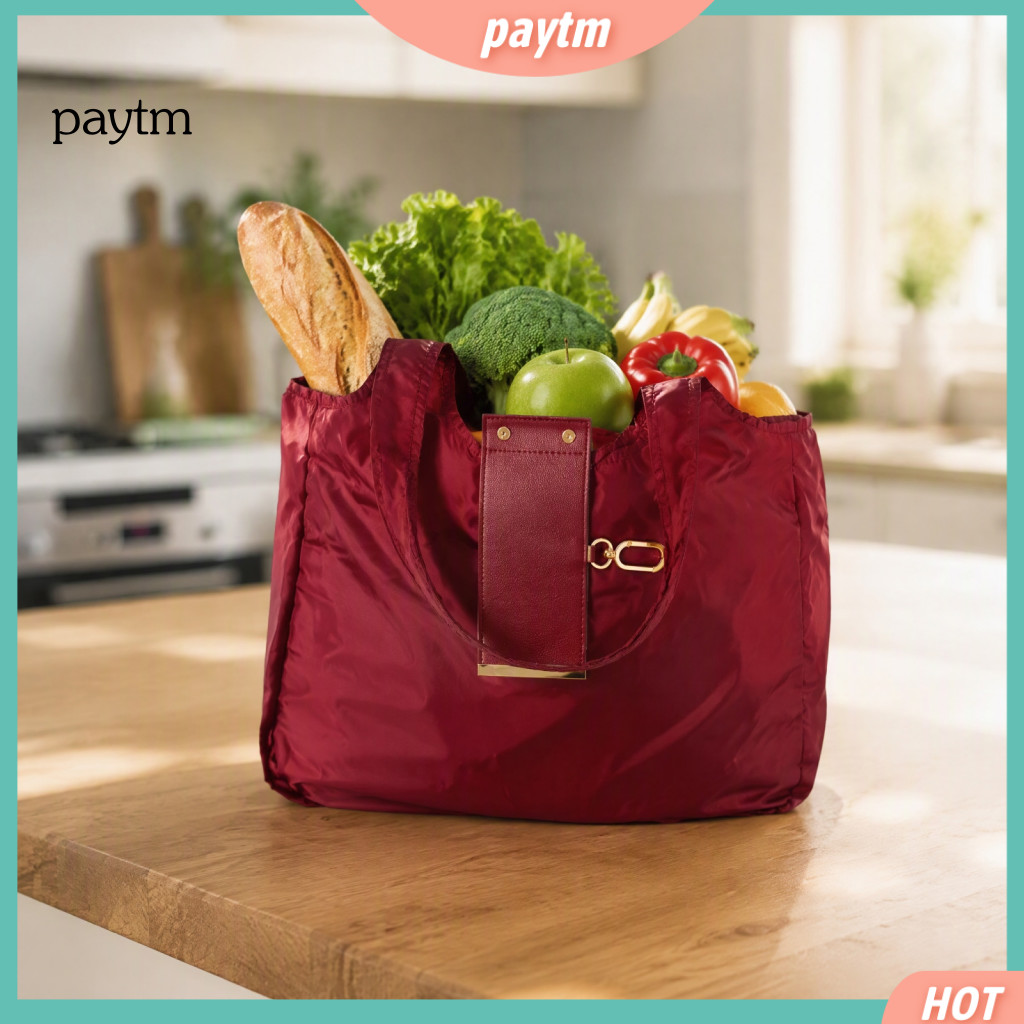 Foldable Shopping Tote Lightweight Grocery Organizers Nylon Shoulder Bag with Keychain Pouch – Reusable Portable Commu