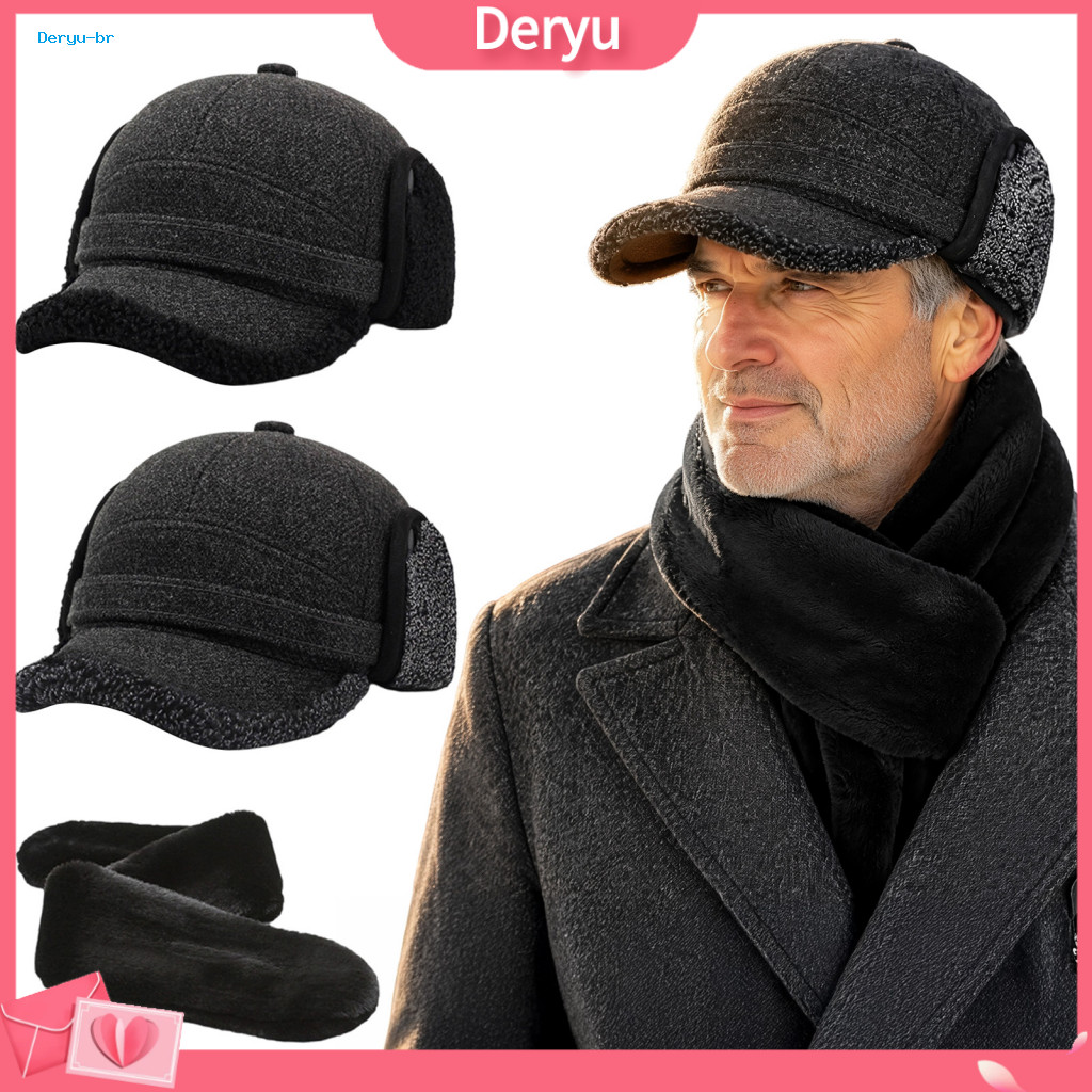 Stylish Weather Set Warm Winter Accessories for Outdoor Activities Hat with Earflaps and Neck Warmer Scarf for Men Therm