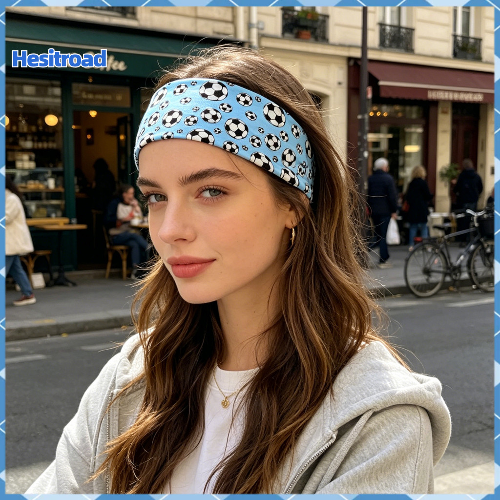 Unisex Football Print Headband High Elastic Non-slip Moisture-wicking Sports Hair Band for Running and Outdoor Activitie