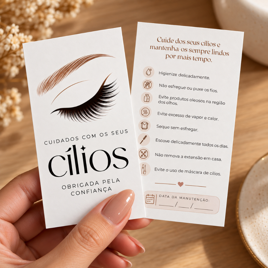 Cartão Cuidados com os Cílios | Lash Designer | Pós Procedimento