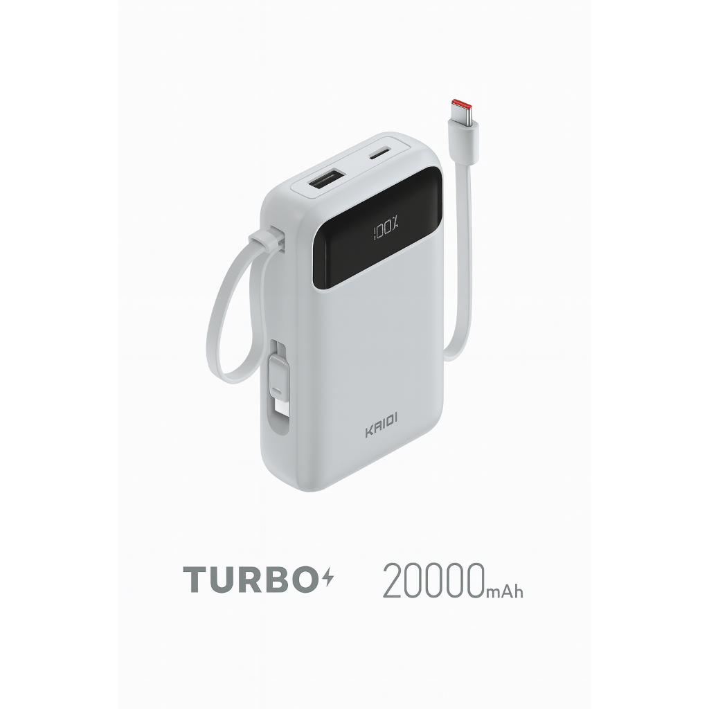 20000mAh Bateria Portátil Power Bank Turbo cabo embutido KAIDI KNC-922