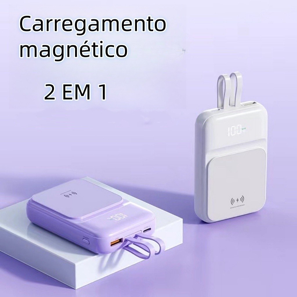 Power Bank 10000mAh Digital LED Display Com 2 Cabos Carga Rápida Portátil -A8