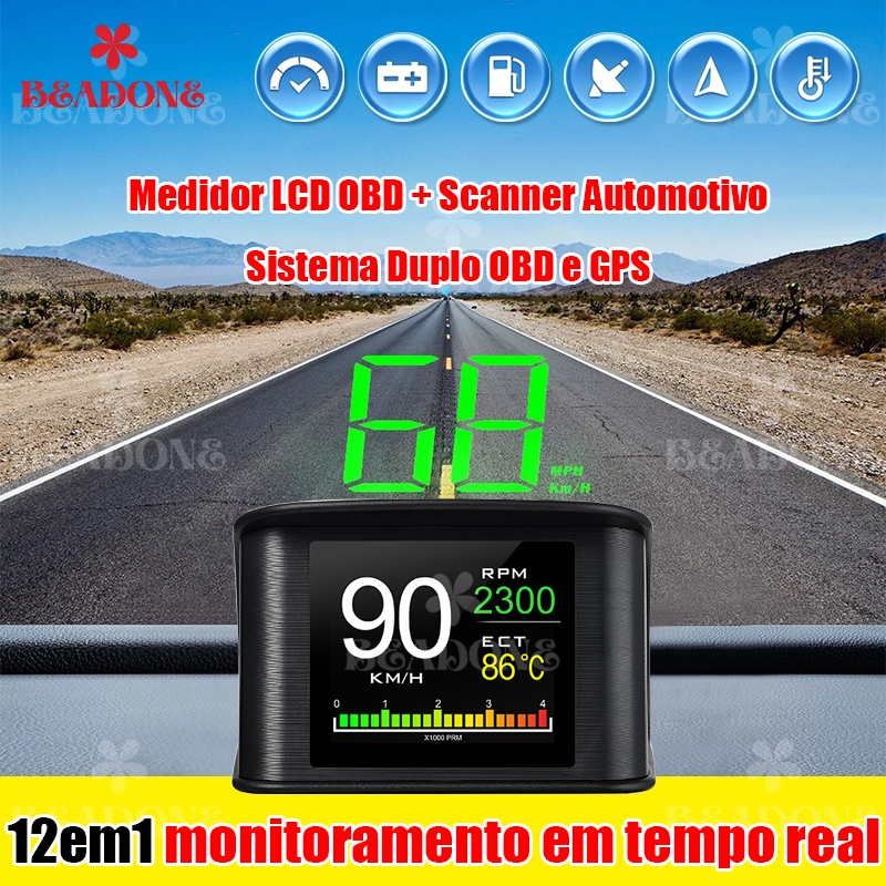 P10 Head-Up Display (HUD) Com Conexão OBD2 E Tela LCD Colorida Monitor De Carro 9V-16V Código de falha do motor