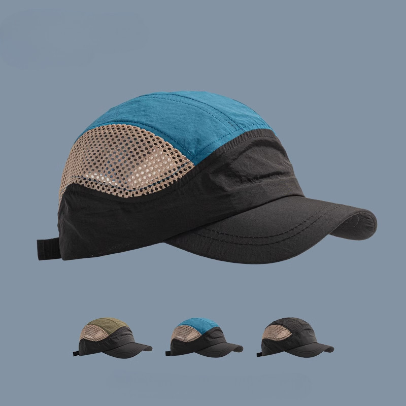 Boné Five Panel Aba Curta Malha Liso Nylon Camping Diário Praia Vintage Verão Viagem Corrida Ciclismo Chapéu