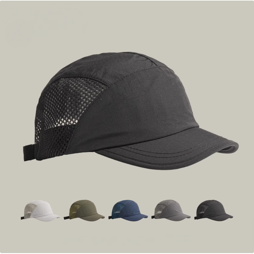 Boné Masculino Aba Curta Five Panel Liso Malha Nylon Diário Corrida Ciclismo Praia Vintage Streetwear Feminino Chapéu