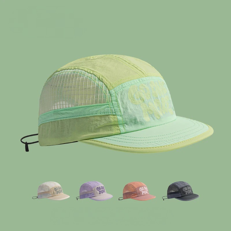 Boné Five Panel Bordado Malha Feminino para Casal para Corrida Bicicleta Uso Diário Estilo Streetwear Moda Chapéu