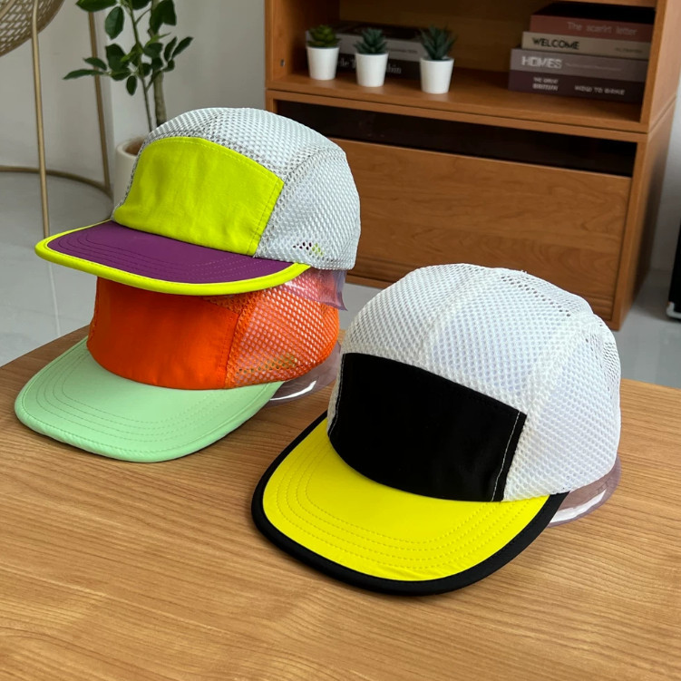 Boné Five Panel Bordado Nylon Tecido Corrida Ciclismo Camping Praia Viagem Verão Diário Moda Casal