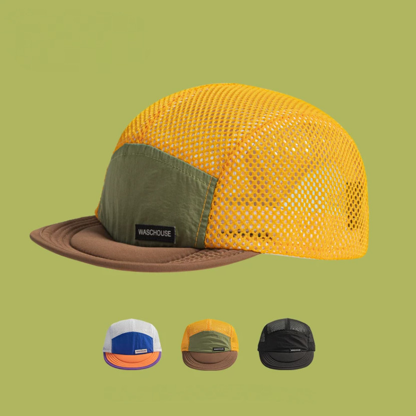 Boné Aba Curta Five Panel Nylon Malha Praia Corrida Ciclismo Moda Camping Viagem Masculino Feminino Chapéu