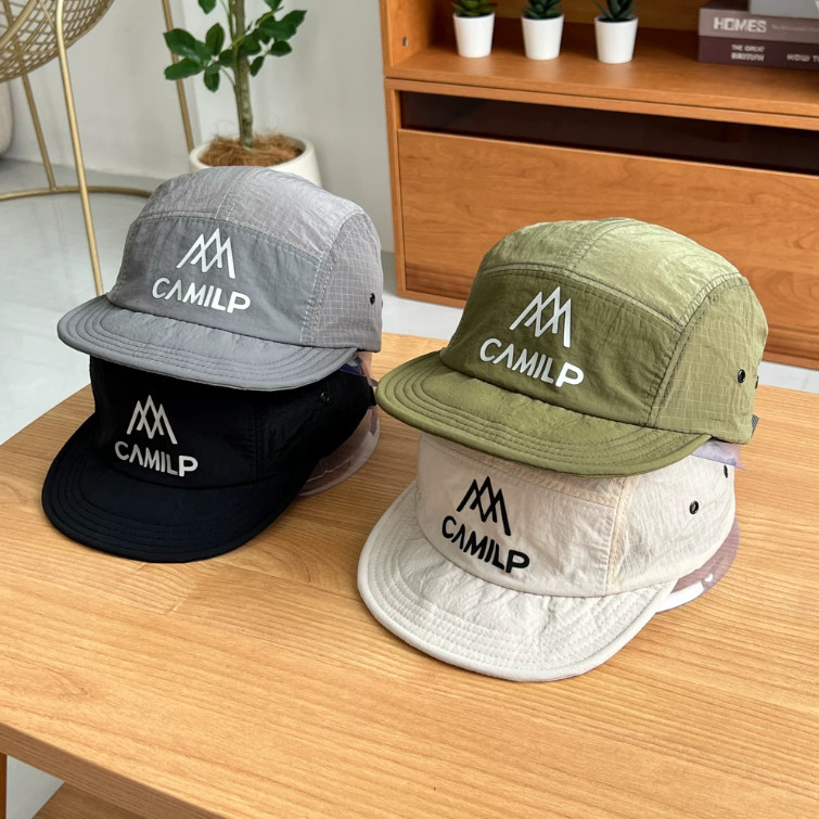 Boné Five Panel Aba Curta Nylon Malha Moda Viagem Diário Corrida Camping Praia Masculino Feminino