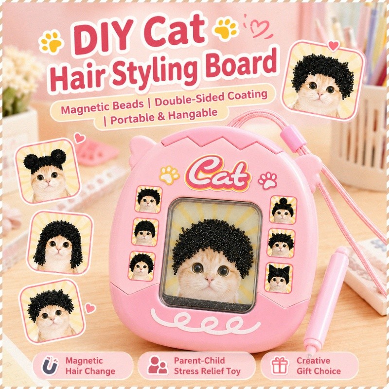 [Creative Fun] 🎨 Hot Pick🎨 Magnetic Bead Drawing Board Kitten Hairstyles/Kids Art/Travel Toy/Fine Motor Skills