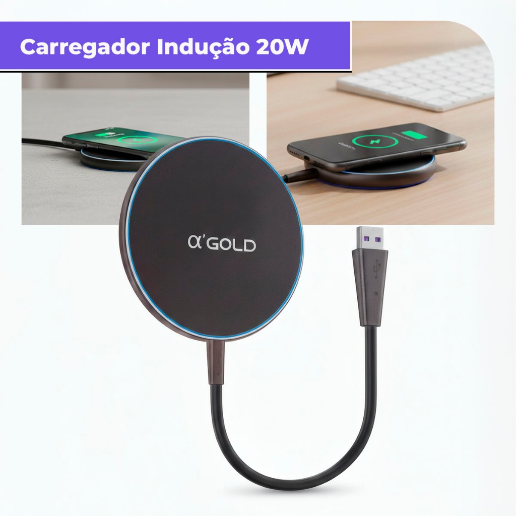 Carregador Sem Fio Indução Magnético 20w Turbo Ultra Rápido Cor Preto