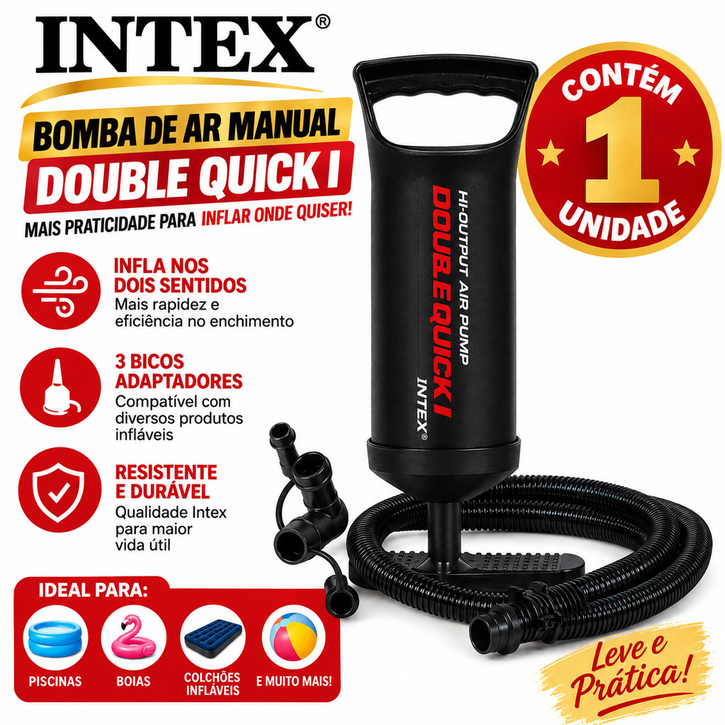 Bomba de Ar Manual Double  de Inflar Colcão Piscinas Quick  Preto - Intex