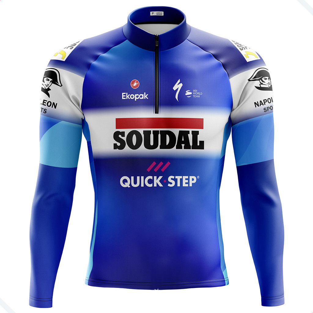 CAMISA CICLISMO MASCULINA MANGA LONGA SOUDAL QUICK STEP COM BOLSOS