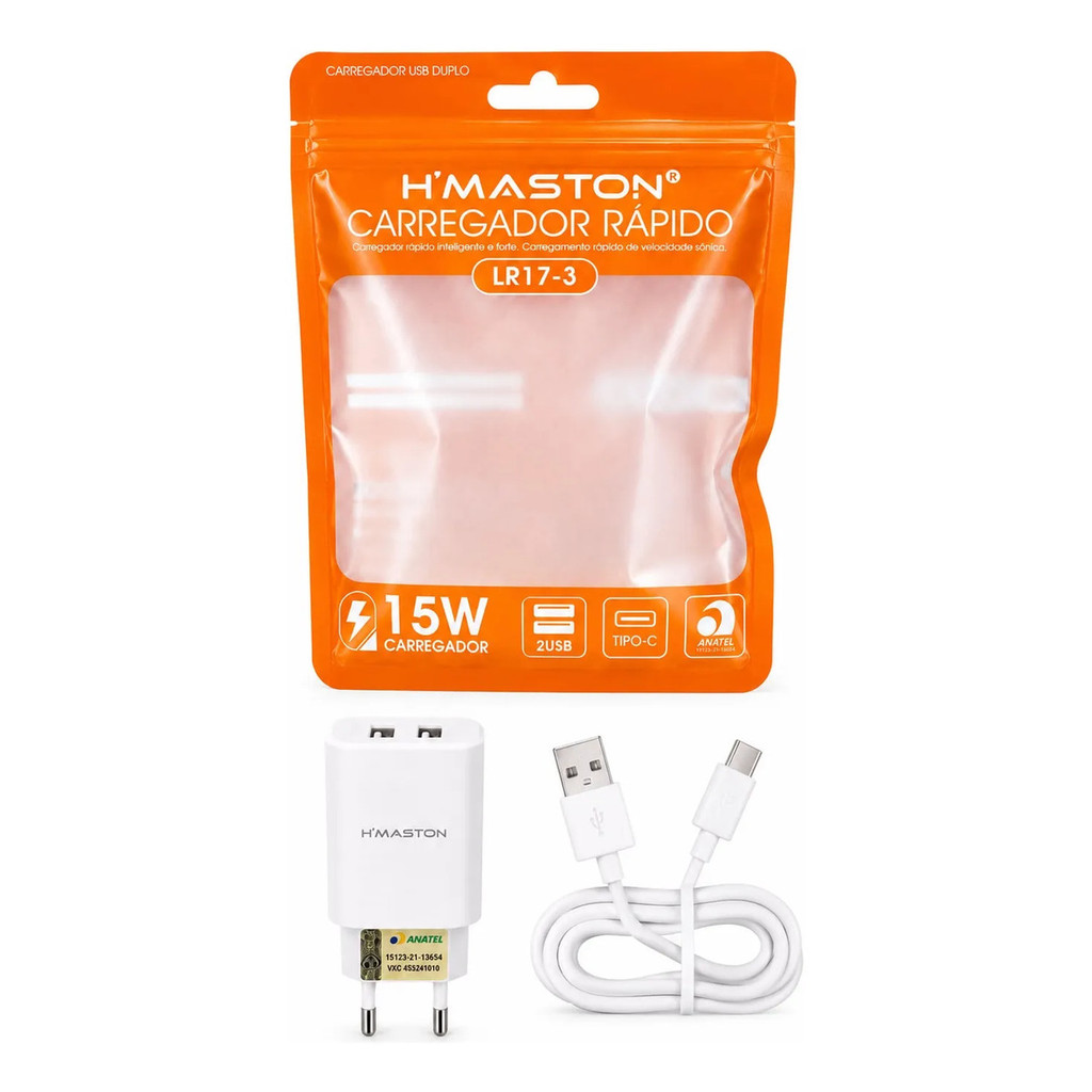 Carregador Turbo 15w Hmaston + Cabo Usb Para Usb-c Rapido