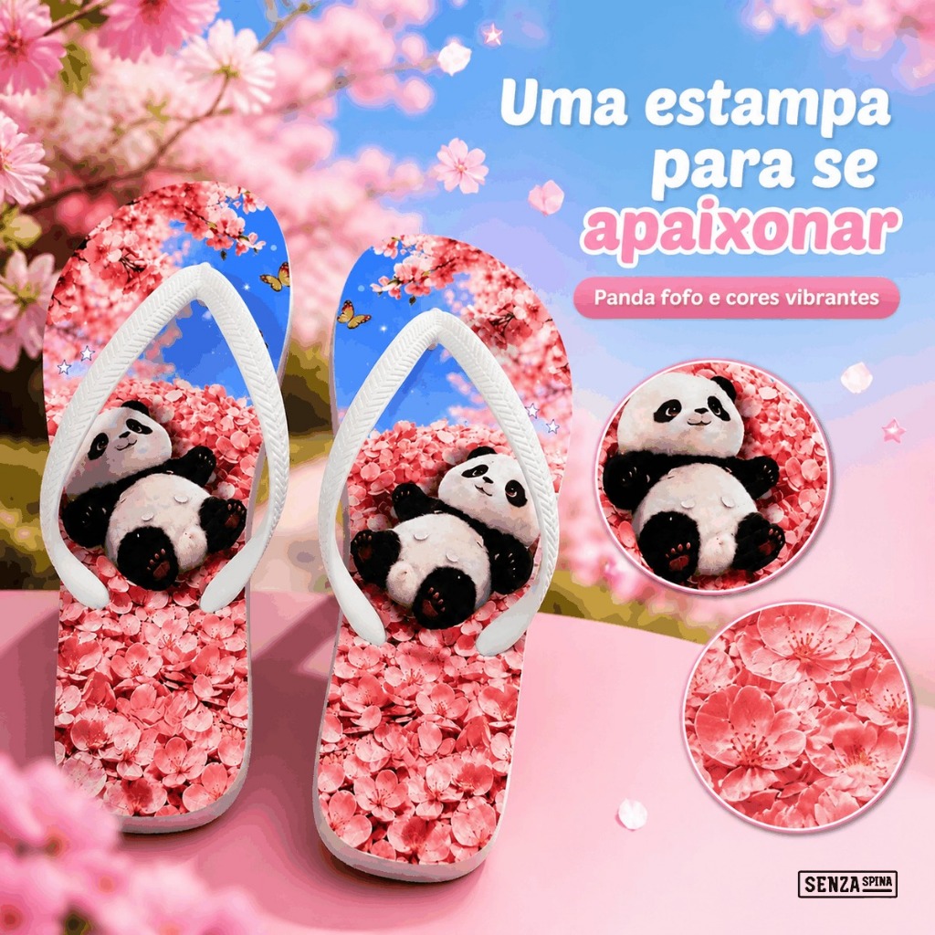 Chinelo Infantil Feminino Panda Rosa Leve Confortável Antiderrapante Menina Casual Verão Estampado