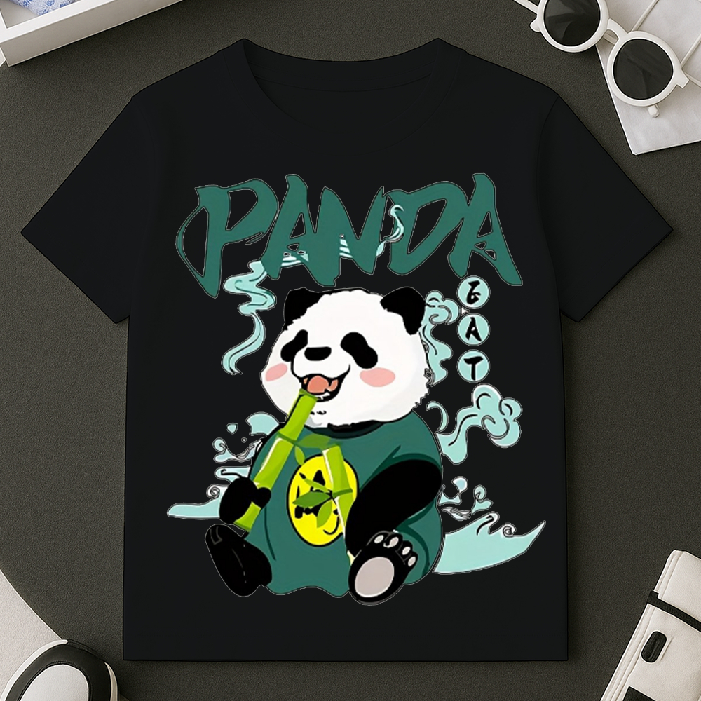 Camisa Masculina Básica Camiseta Alta Qualidade Algodão Estampa Panda Verde Do Tamanho 2 ao GG