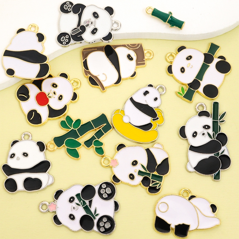 10 Peças Pingentes De Liga De Óleo De Gotejamento De Série De Panda Fofo E Bambu Estilo Chinês Colar Pulseira Brincos Ch