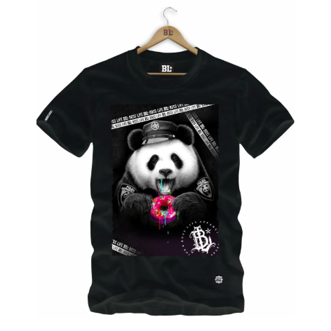 Camiseta Masculina Estampa De Panda De Bone Tecido Premium 100% Algodão