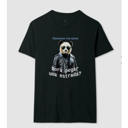 Camiseta Com Estampa De Urso Panda Na Estrada Tecido Premium 100% Algodão