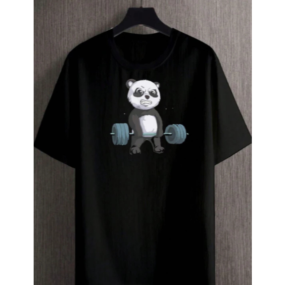 Camiseta Masculina Estampa Panda Academia Tecido Premium 100% Algodão