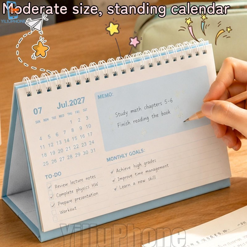 [Bless] 4-1Pcs 2027 Mini Calendário De Mesa-Flip Over Coil Standing Ano Novo-Planejador Diário Mensal Anual-Lista De Tar