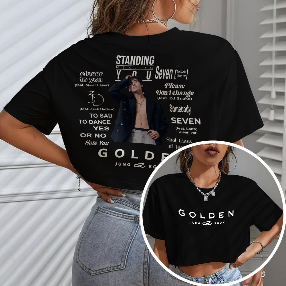 Blusa Cropped Top Oversized Feminina Versão Frente E Costas Standing Next To You Álbum Golden Integrante Jungkook Bts
