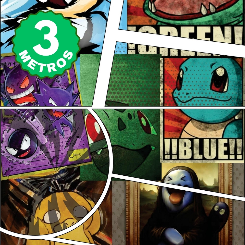Papel de Parede Adesivo Pokemon Graffite Manga Anime Quarto Infantil Lavável 3 Metros