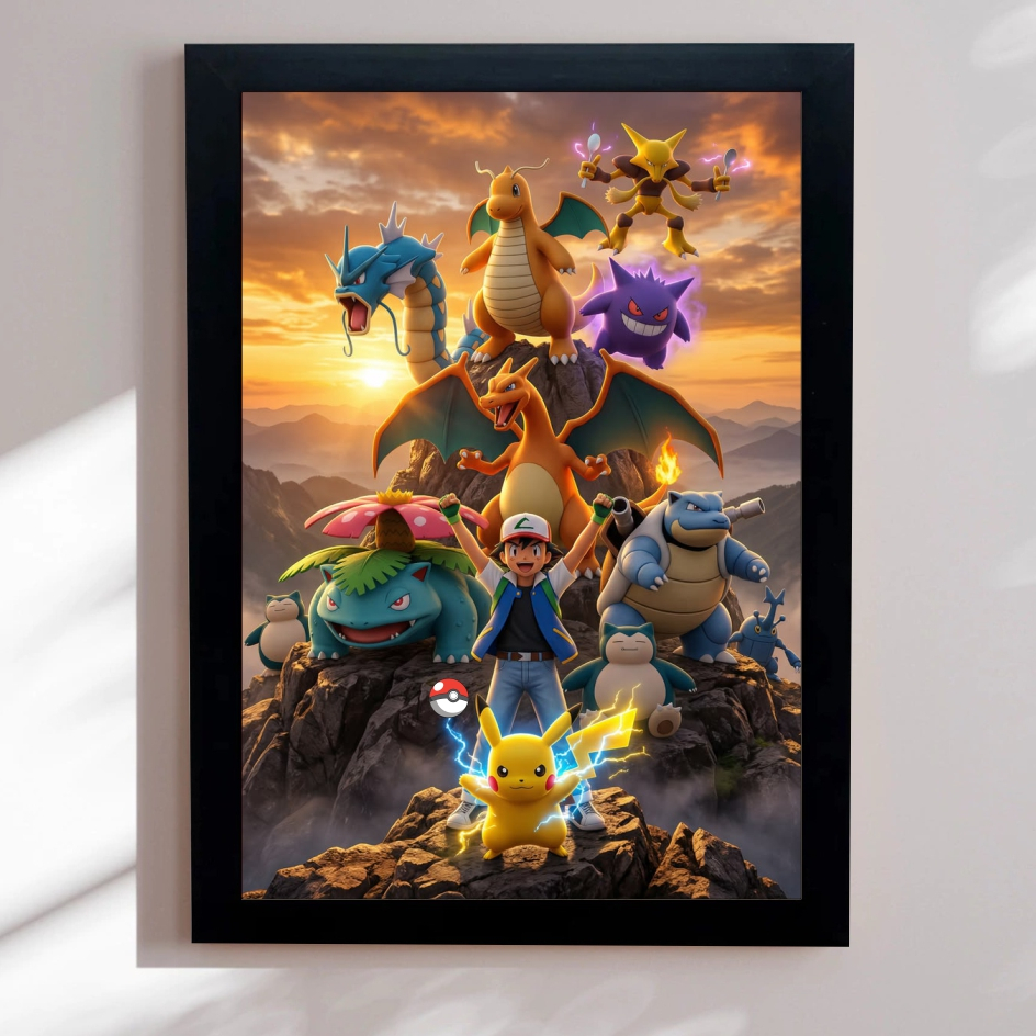 Quadro Decorativo POKEMON com Moldura e Proteção frontal 21x30cm ANIME
