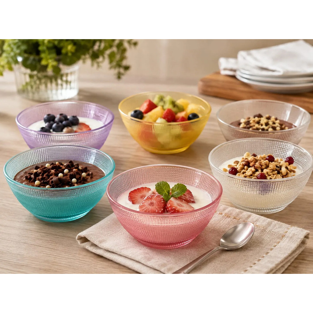 Kit Sobremesa 6 Peças Tigela De Vidro Color Bubble Bowl