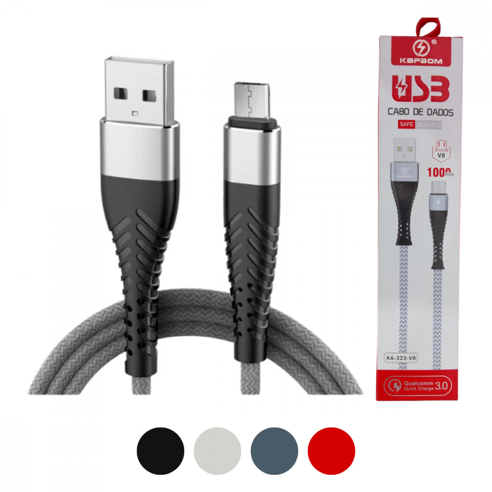 Cabo De Dados Micro USB V8 3.0A Quick Charge 1m Kapbom KA-323-V8