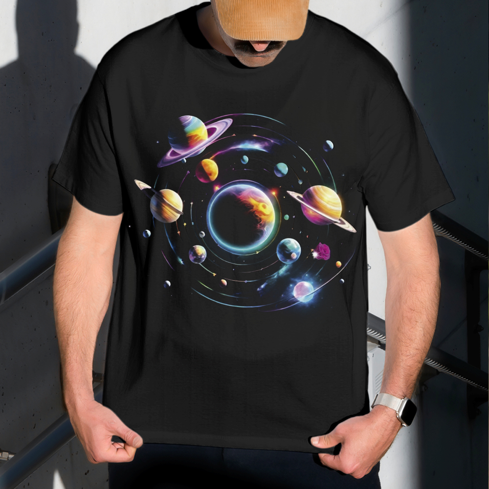 Camiseta Masculina Estampa Rotação Lactea 100% Algodão Estilo Conforto Diário Do Tamanho P ao GG