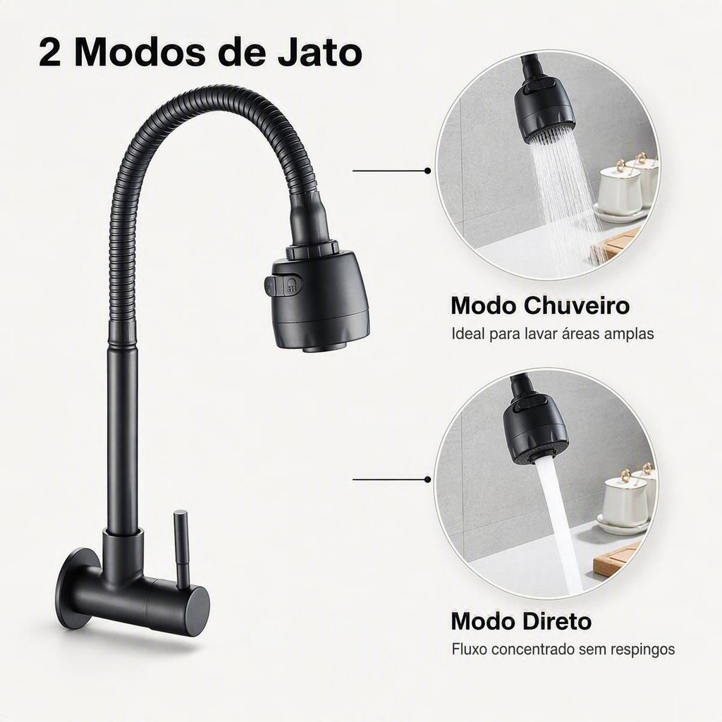 Inox Torneira Prata/Preto Com Chuveiro Com Rotação De 360° Cozinha Luxo Parede Promoção