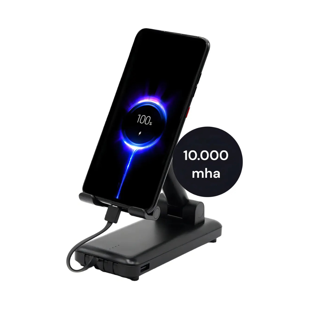 Power Bank 10000mAh Carregador Portátil 3 em 1 Cabo Embutido Suporte iPhone Android Carga Rápida V8