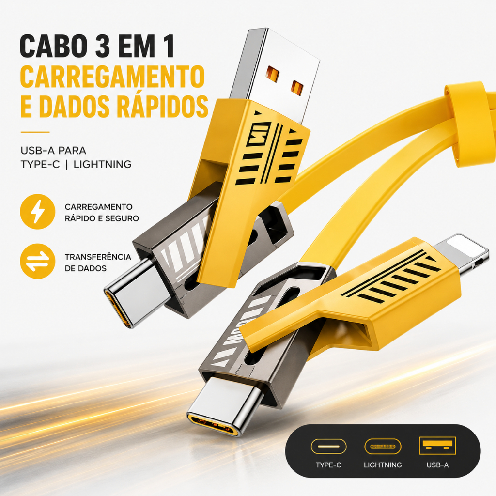 Cabo Carregador 4 em 1 Rápido Reforçado Power Delivery USB C Lightning 65W