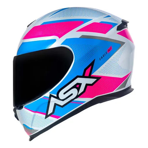 Capacete ASX Eagle Fast Branco Rosa e Azul
