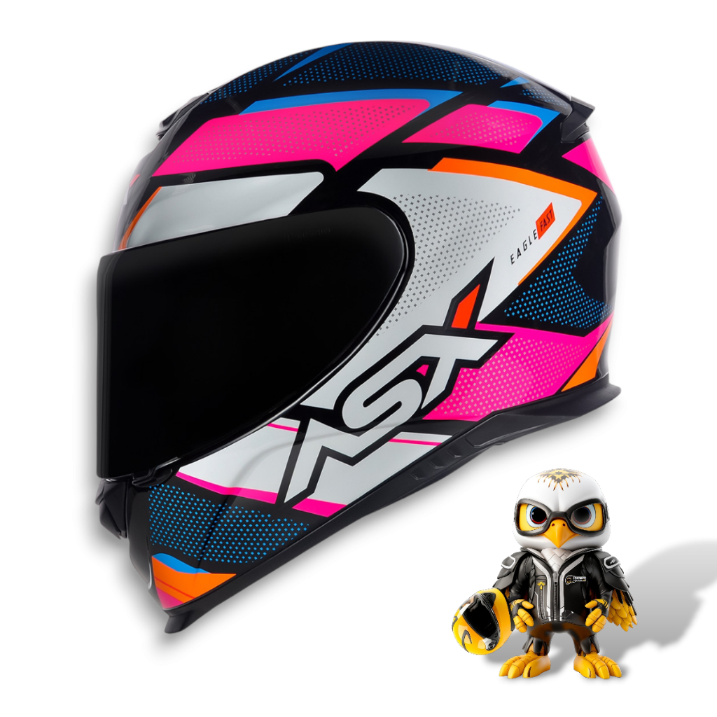 Capacete Asx Eagle Fast Brilho Rosa Branco C/ Viseira Fumê