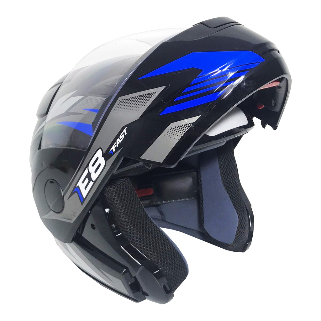 Capacete Moto Robocop Articulado E08 Fast Preto e Azul Ebf