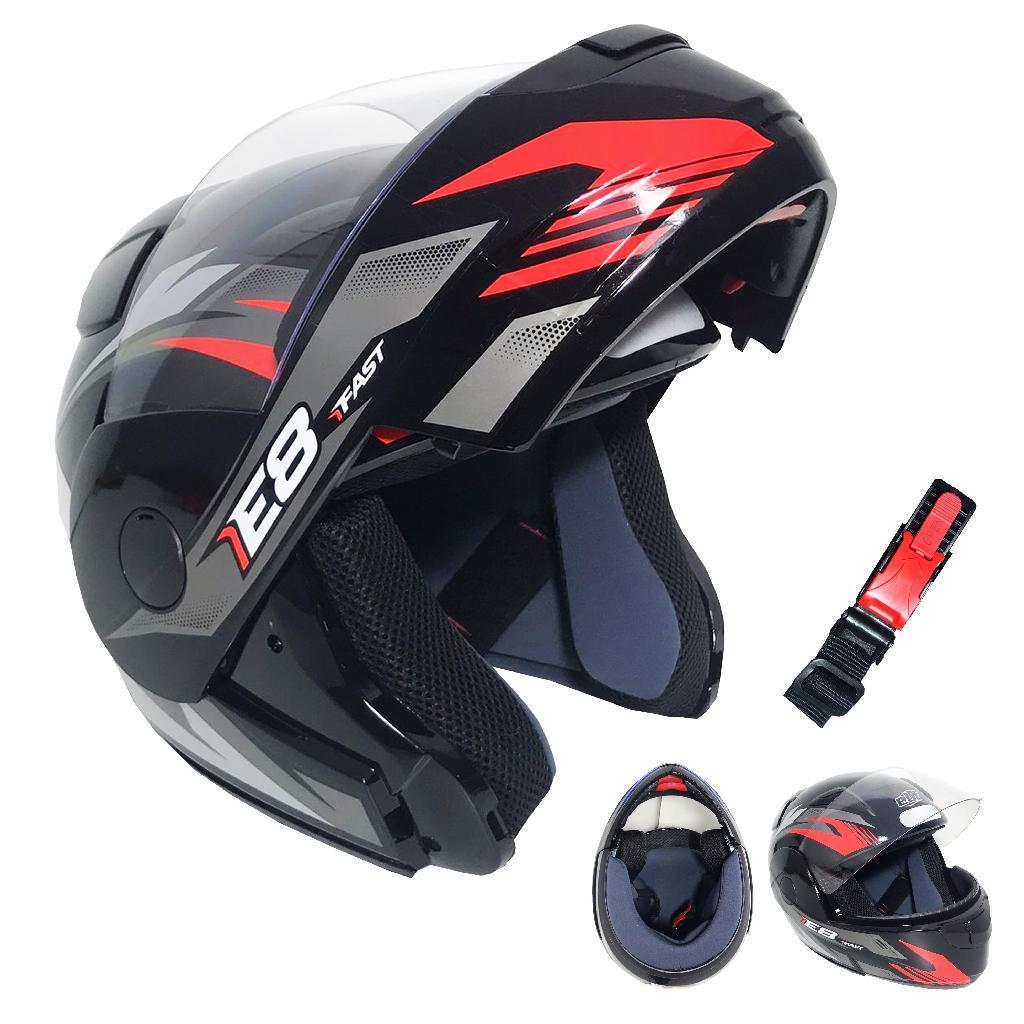 Capacete Ebf Fast E08 Robocop Escamoteavel Preto Vermelho Tamanho 58